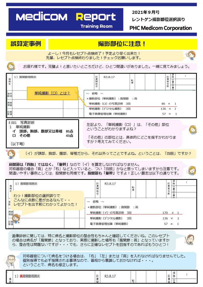 レントゲン撮影部位選択誤り