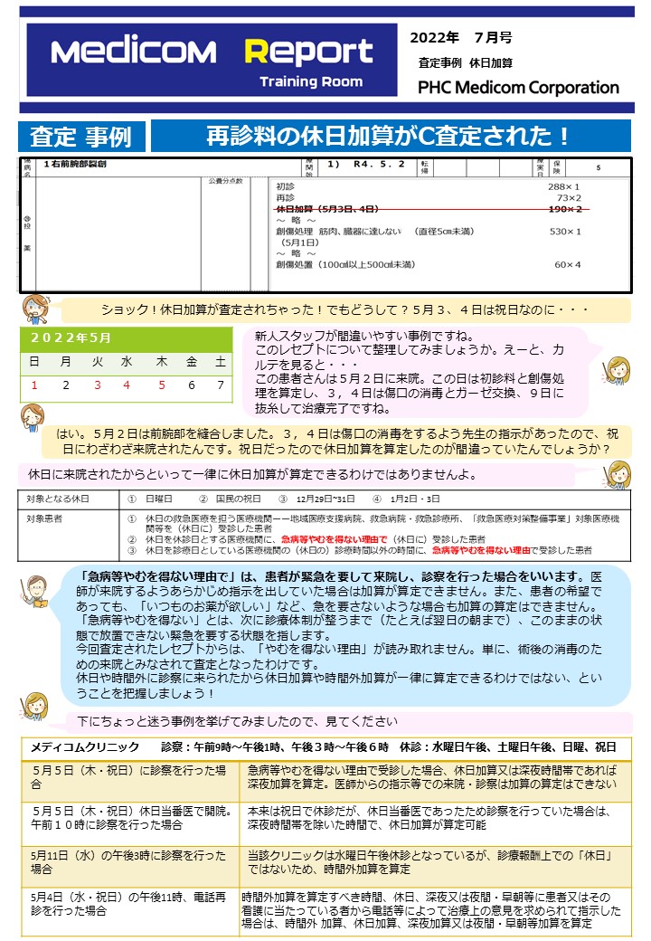 査定事例　休日加算